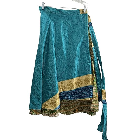 Women Wrap Skirt One Size XL Multicolor Green Layered Made in India 5-40 - Picture 2 of 10